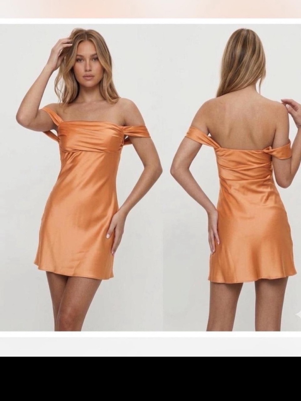 Zabbarra Princess Polly Satin Off-Shoulder Mini Dress in Copper Orange